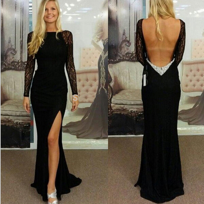 Long prom dresses, black prom dresses, lace prom dresses,open back prom dress, cheap prom dresses,bd1607075