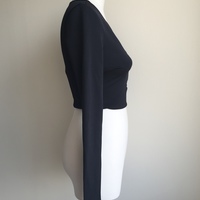 LAPINA BY DAVID HELWANI Mesh Cutout Long Sleeve Crop Top - Thumbnail 1