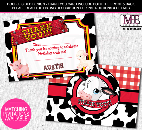 Farm Animals Thank You Card