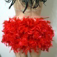 Red Feather Bustle Skirt Rave Bra Rave Wear Cosplay Halloween Costume Garter - Thumbnail 3