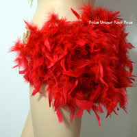 Red Feather Bustle Skirt Rave Bra Rave Wear Cosplay Halloween Costume Garter - Thumbnail 2