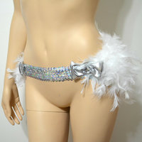 White Feather Bustle Skirt Rave Bra Rave Wear Cosplay Halloween Costume Garter - Thumbnail 2