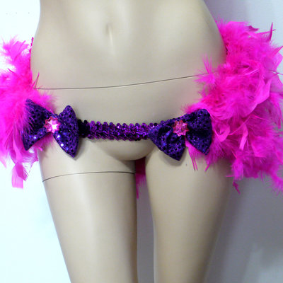 Pink cheshire cat feather bustle skirt rave bra rave wear cosplay halloween costume garter - Thumbnail 3