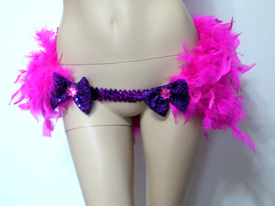 Pink Cheshire Cat Feather Bustle Skirt Rave Bra Rave Wear Cosplay Halloween Costume Garter
