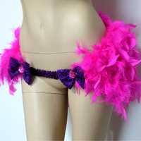 Pink Cheshire Cat Feather Bustle Skirt Rave Bra Rave Wear Cosplay Halloween Costume Garter - Thumbnail 1