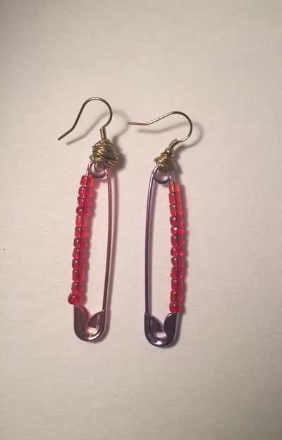 Beaded Saftey Pin Drop Earrings 