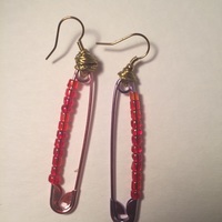 Beaded Saftey Pin Drop Earrings  - Thumbnail 1