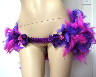 Cheshire Cat Feather Bustle Skirt Rave Bra Rave Wear Cosplay Halloween Costume Garter