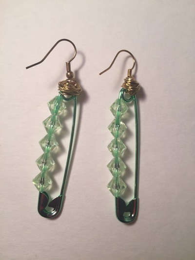Beaded Saftey Pin Drop Earrings 