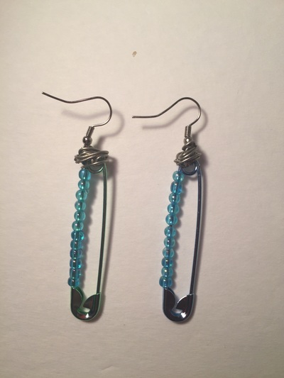 Beaded Saftey Pin Drop Earrings 