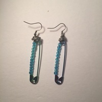 Beaded Saftey Pin Drop Earrings  - Thumbnail 2