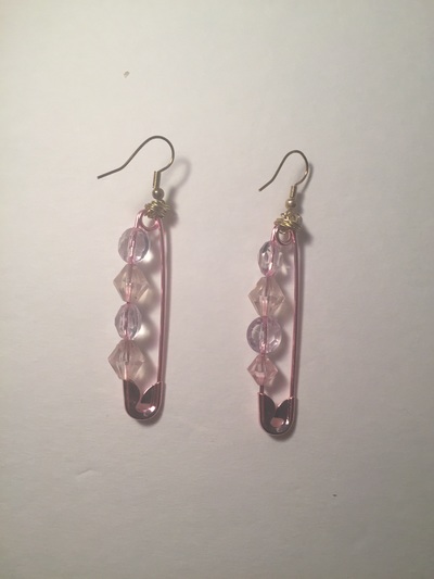 Beaded Saftey Pin Drop Earrings 