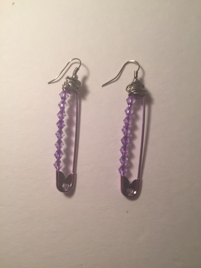 Beaded Saftey Pin Drop Earrings 