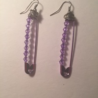 Beaded Saftey Pin Drop Earrings  - Thumbnail 1
