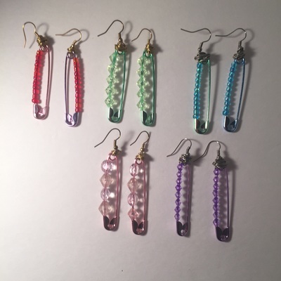 Beaded saftey pin drop earrings 