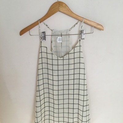 White chiffon grid print top