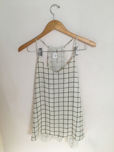 White Chiffon Grid Print Top