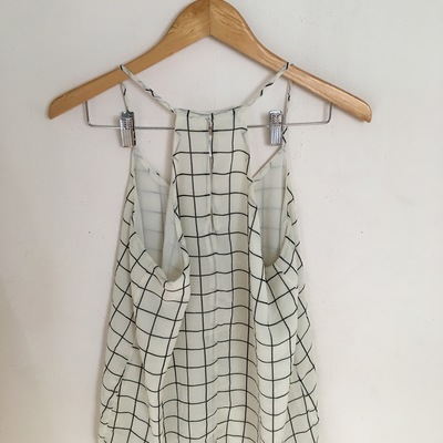 White chiffon grid print top