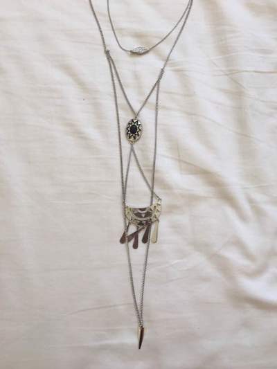 Long Silver Layered Statement Necklace