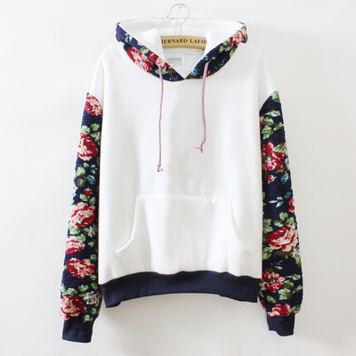 Harajuku retro flower solid color sleeve hoodie