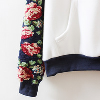 Harajuku retro flower solid color sleeve hoodie - Thumbnail 3