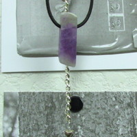 Amethyst Stone Pendant - Leather - Thumbnail 2