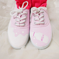 Harajuku lovely milk hand-painted canvas shoes  - Thumbnail 1