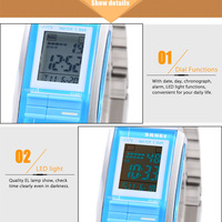 LED Digital Watch Stainless Steel Water resistant - 50m, Alarm, Back Light, Chronograph  - Thumbnail 2