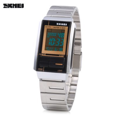 LED Digital Watch Stainless Steel Water resistant - 50m, Alarm, Back Light, Chronograph 