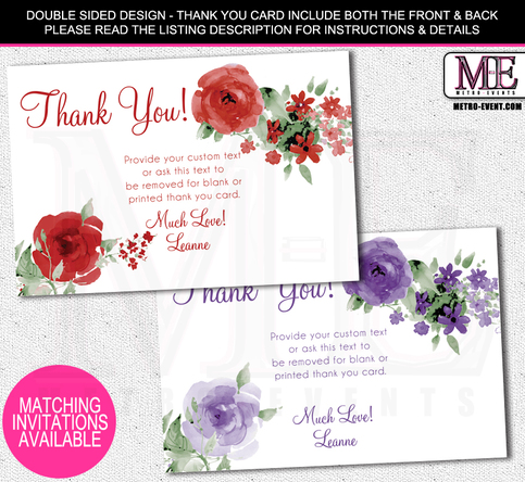 Watercolor, Rose Thank You Cards | Metro-Events