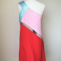 VERSACE Silk & Swarovski Crystal Asymmetric Colorblock Mini Shift Dress - Thumbnail 3