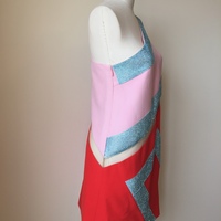 VERSACE Silk & Swarovski Crystal Asymmetric Colorblock Mini Shift Dress - Thumbnail 4