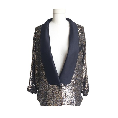 3.1 PHILLIP LIM Gold Multi-Color Sequin & Black Silk Tuxedo Jacket