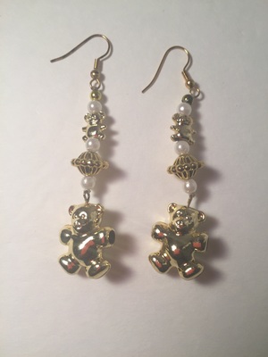 Teddy Bear Beaded Drop Earrings 