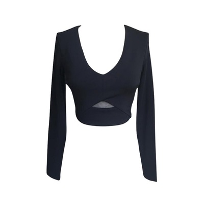 LAPINA BY DAVID HELWANI Mesh Cutout Long Sleeve Crop Top