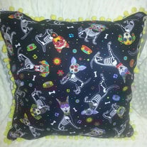 Fun Sugar Skull Pups with Yellow Pom-Poms Decorative Pillow