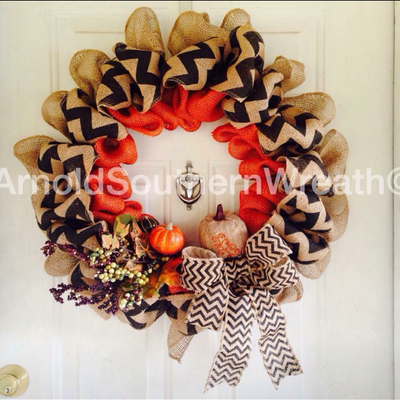  chevron and burlap pumpkin fall wreath