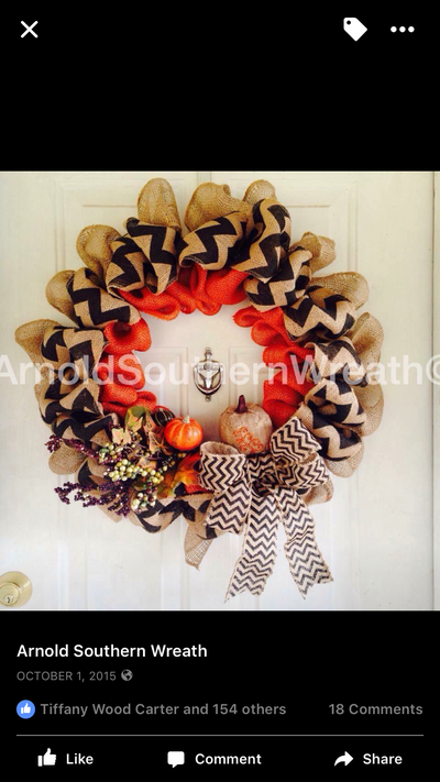  Chevron and Burlap Pumpkin Fall Wreath