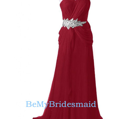 Charming one shoulder chiffon handmade long prom dresses, party gowns, evening dresses