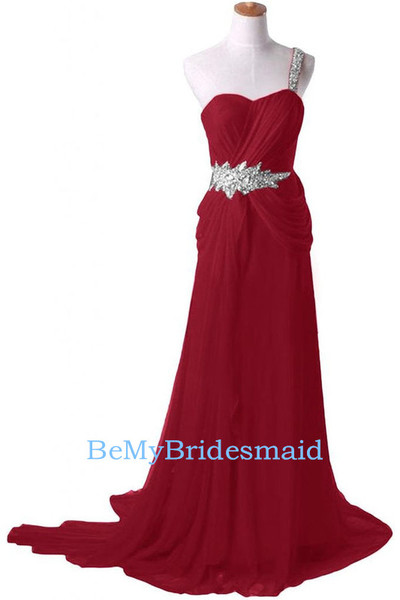 Charming One Shoulder Chiffon Handmade Long Prom Dresses, Party Gowns, Evening Dresses