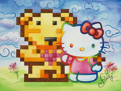 "Pixel-Bear is Gay! And That's Okay with Hello Kitty" Original Watercolor Gicleé Reproduction