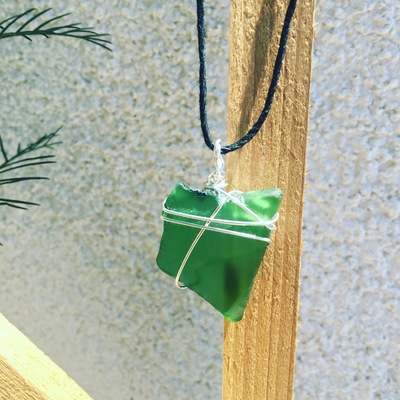 Large green seaglass pendant
