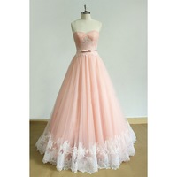 Beautiful Tulle Long Pink Sweetheart Prom Gown with Lace, Prom Gowns, Evening Dresses - Thumbnail 1