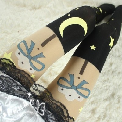Harajuku star moon cat stitching bottoming socks pantyhose stockings