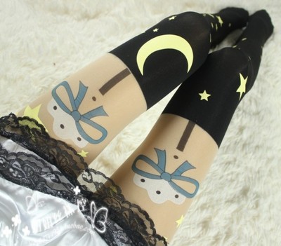 Harajuku Star Moon cat stitching bottoming socks pantyhose stockings