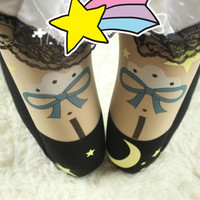 Harajuku Star Moon cat stitching bottoming socks pantyhose stockings - Thumbnail 1