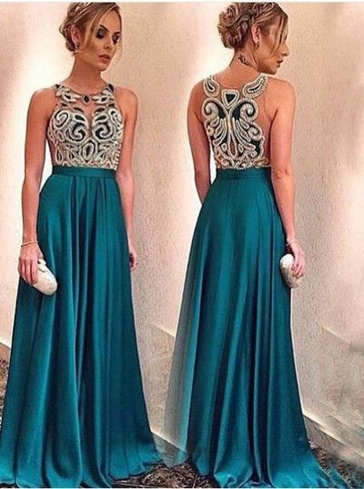 Pretty Prom Dresses,Dark Green Prom Dresses,Appliques Prom Dresses,Illusion Prom Dresses,Satin Prom Dresses,Long Prom Dresses,PD39001