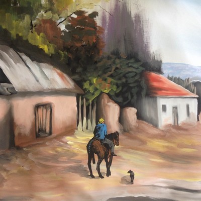 Man, horse, and dog by wendy