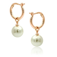 Pearl Dangle Earrings - Bride Earrings - Valentine Gift - Pearl Earrings - Rosegold and Silver Pearl Dangle Earrings - Thumbnail 1