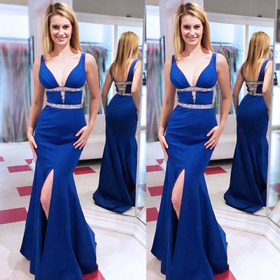 Elegant v-neck prom dresses,backless prom dresses,with slit prom dresses,long prom dresses,pd39003